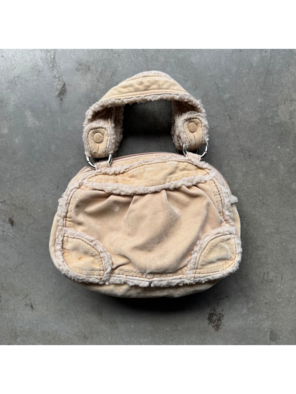 Vintage Y2K Unionbay Faux Shearling Mini Handbag Cream Purse Tote